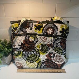 Retired Vera Bradley Cocoa Moss Quilted Tote Bag with Button Closure